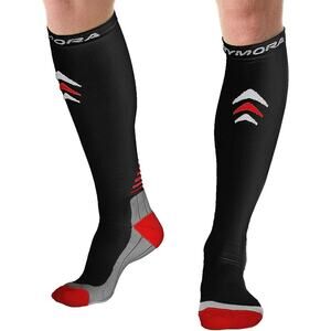 NWT ~ Compression Socks RYMORA Black Red Cushioned ~ Unisex Men 8-11 Women 9-12